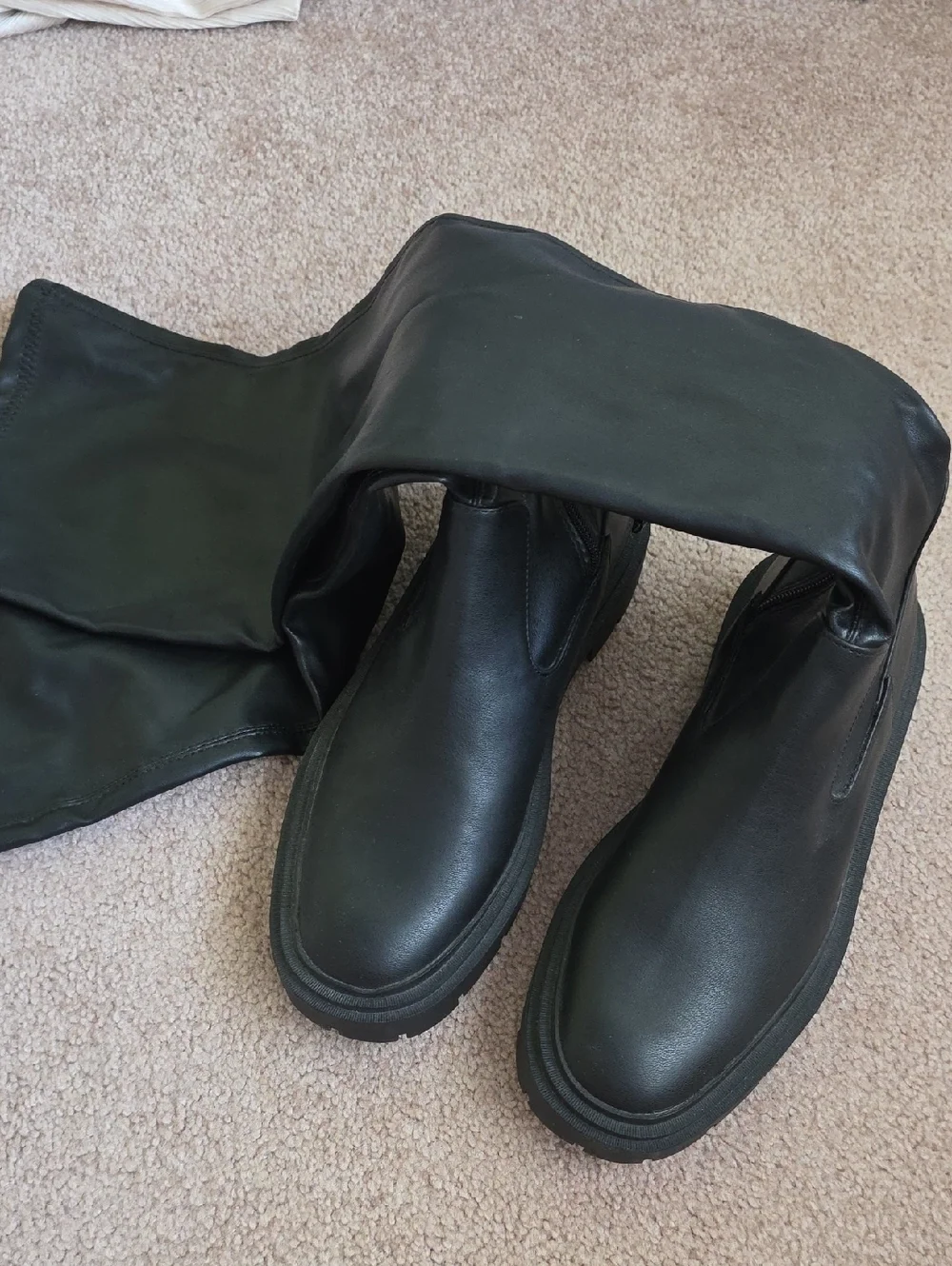 NWT Zara Black over the knee boots flat low heel black size 10/41